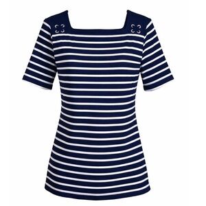 𝅺RALPH Lauren Chaps Top Navy Blue/White Stripes Pullover NWT Shoulder Nautical